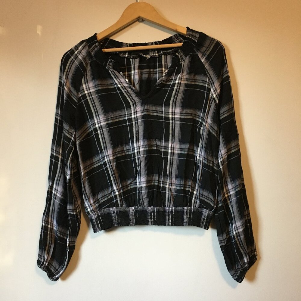 Kismet Black & White Plaid Ruched Waist Crop Top Size Small 90s Style